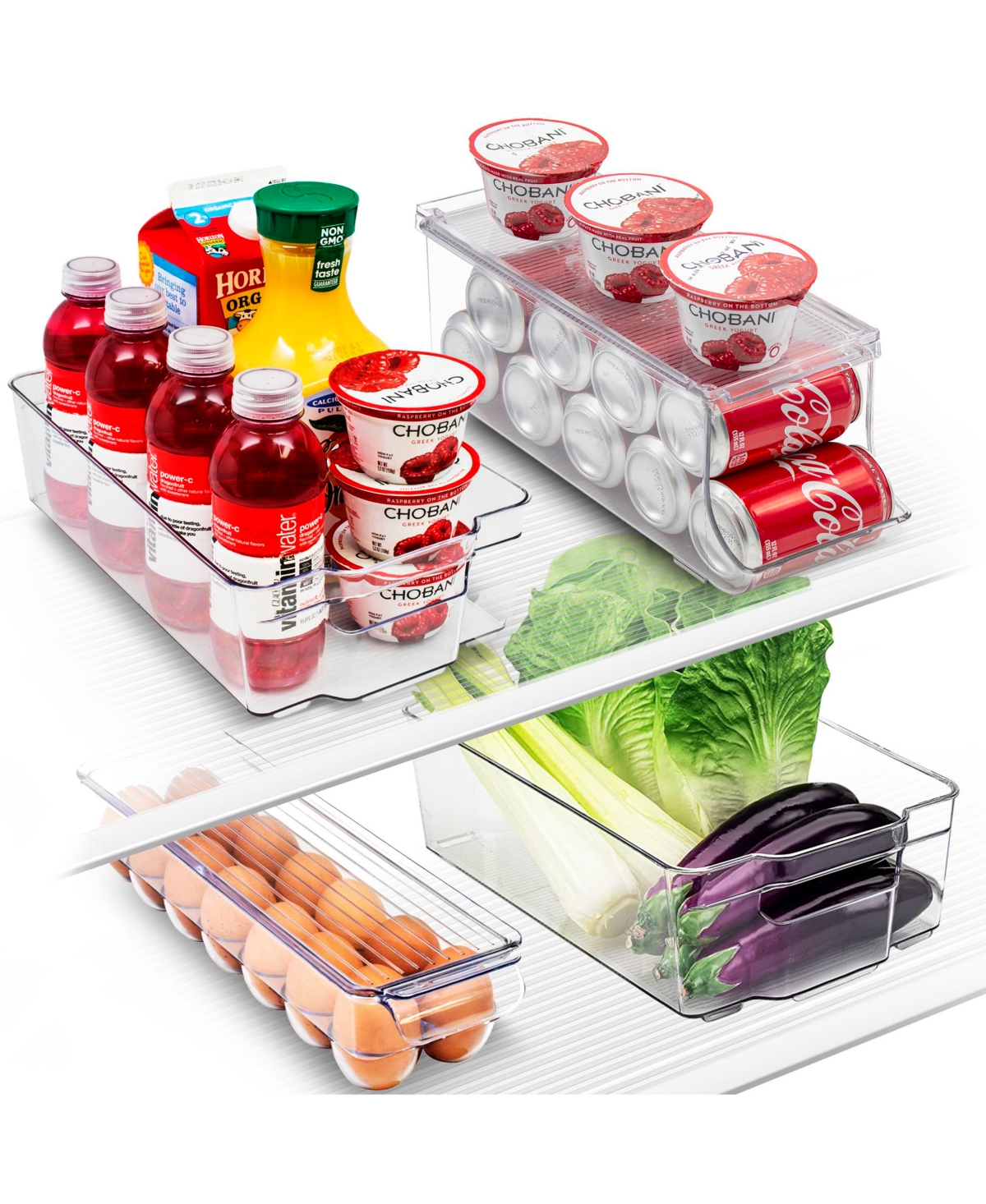 4 Piece Refrigerator and Freezer Organizer Bins - Clear