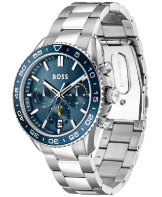Men's Runner Quartz Chrono Silver-Tone Stainless Steel Watch 44mm