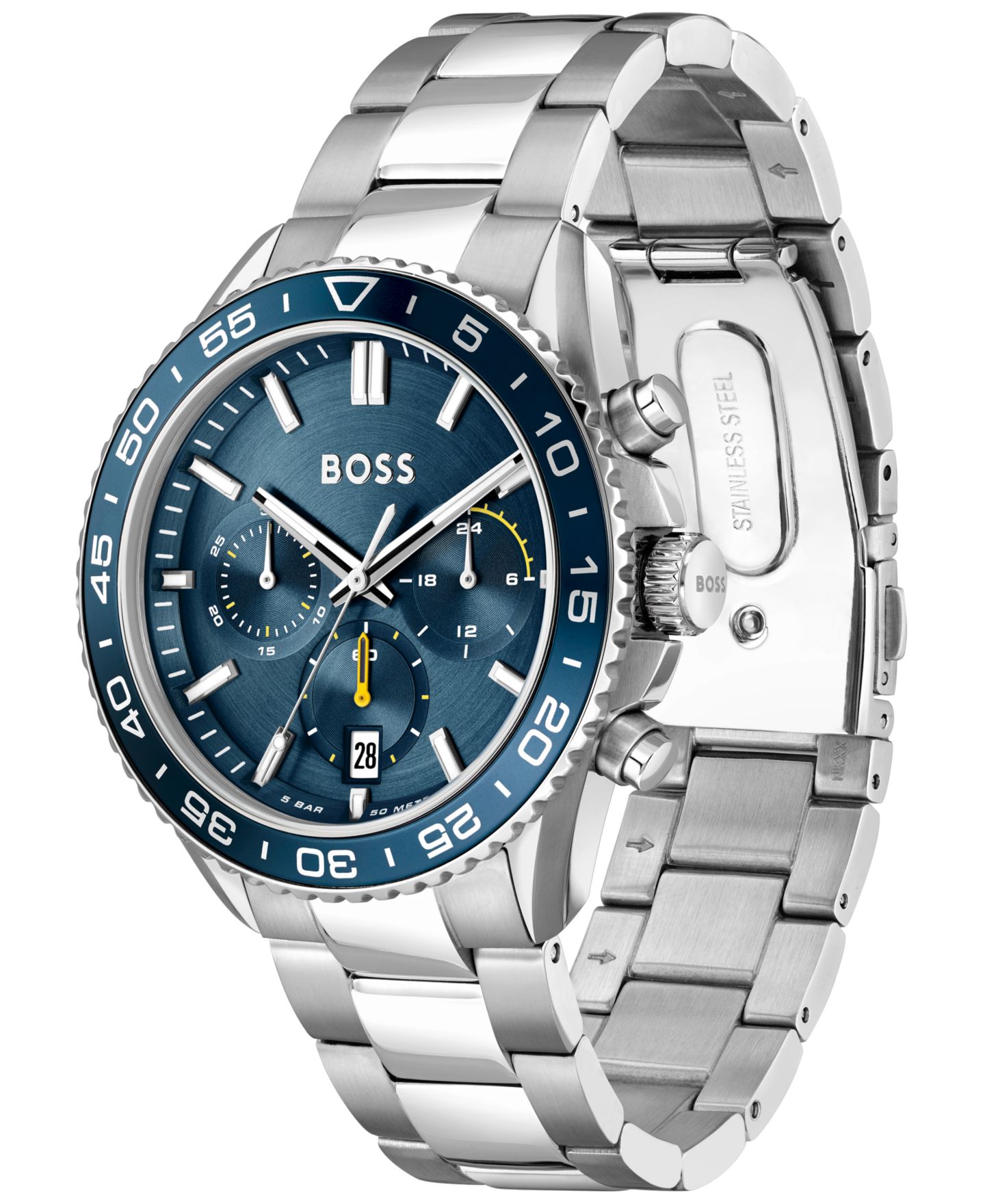 Мужские часы Hugo Boss Runner Quartz Chrono Silver-Tone Stainless Steel Watch 44mm — фото 2