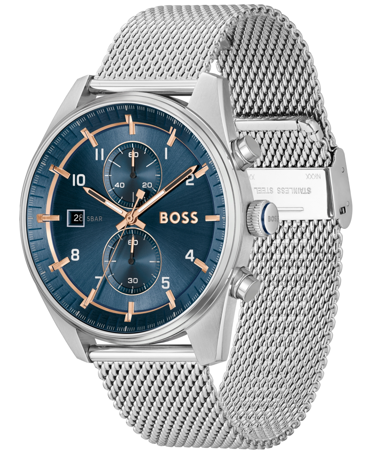 Shop Hugo Boss Men's Skytraveller Quartz Fashion Chrono Silver-tone Stainless Steel Watch 44mm