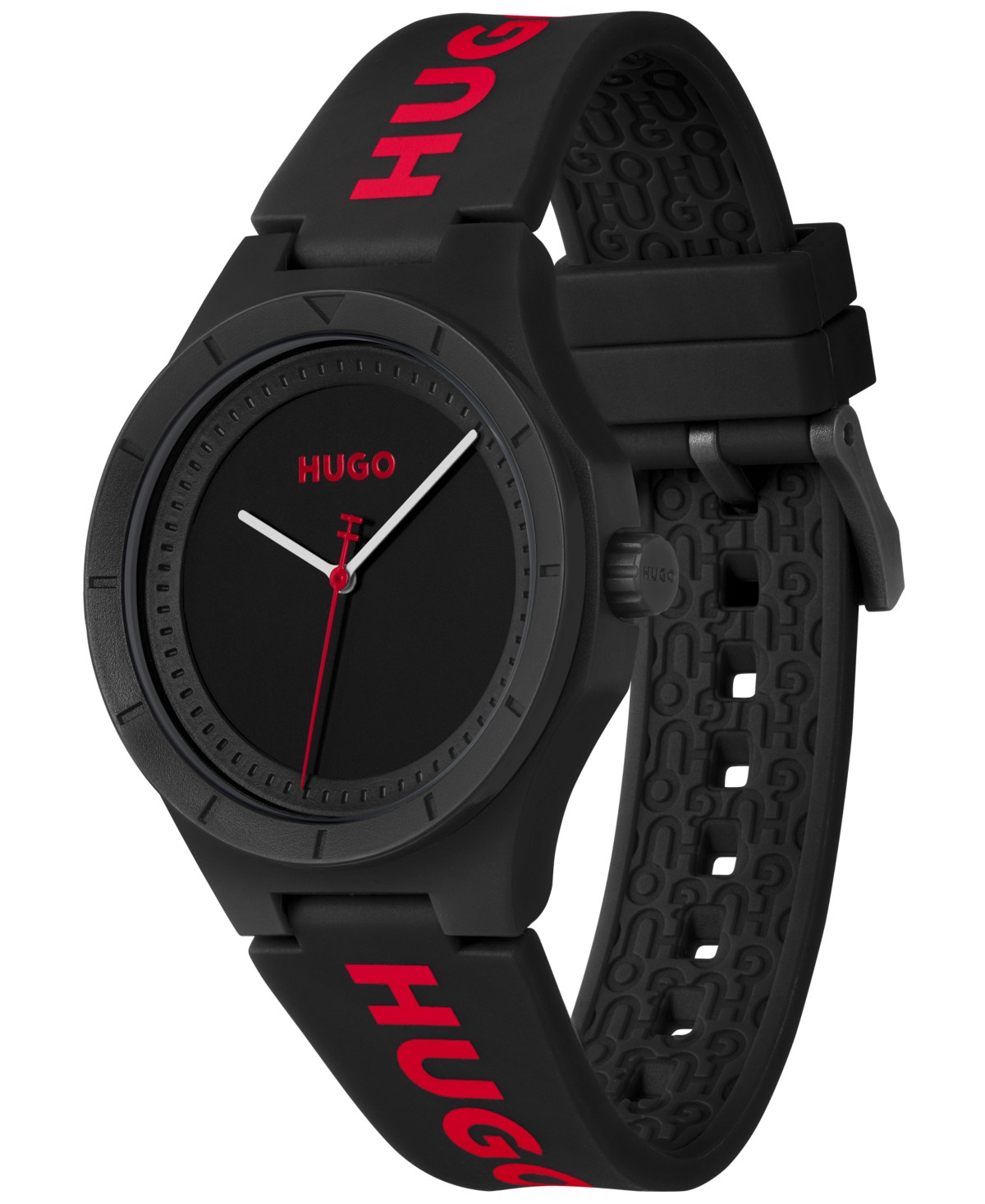 Shop Hugo Men's Lit For Him Quartz Black Silicone Watch 42mm
