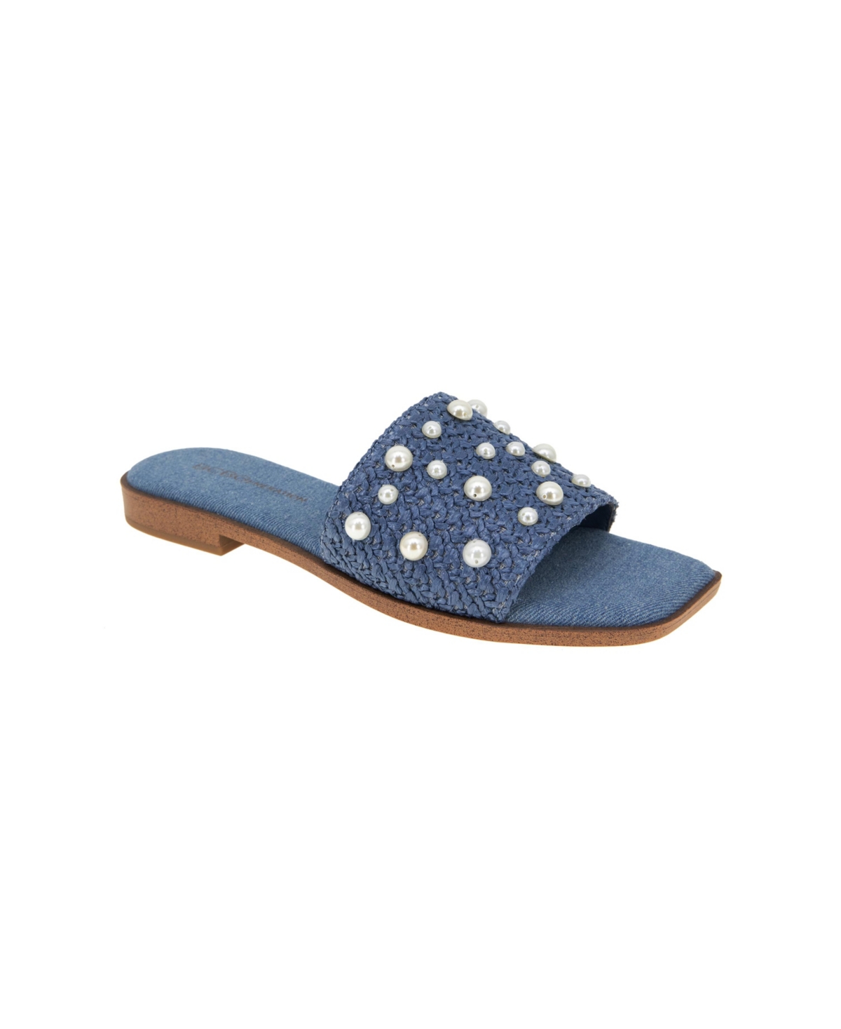 Bcbgeneration Women's Lonnie Pearl Raffia Slide Flat Sandals In Denim Blue Raffia