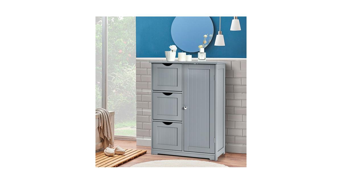 Bathroom Floor Cabinet Side Storage Cabinet with 3 Drawers and 1 Cupboard