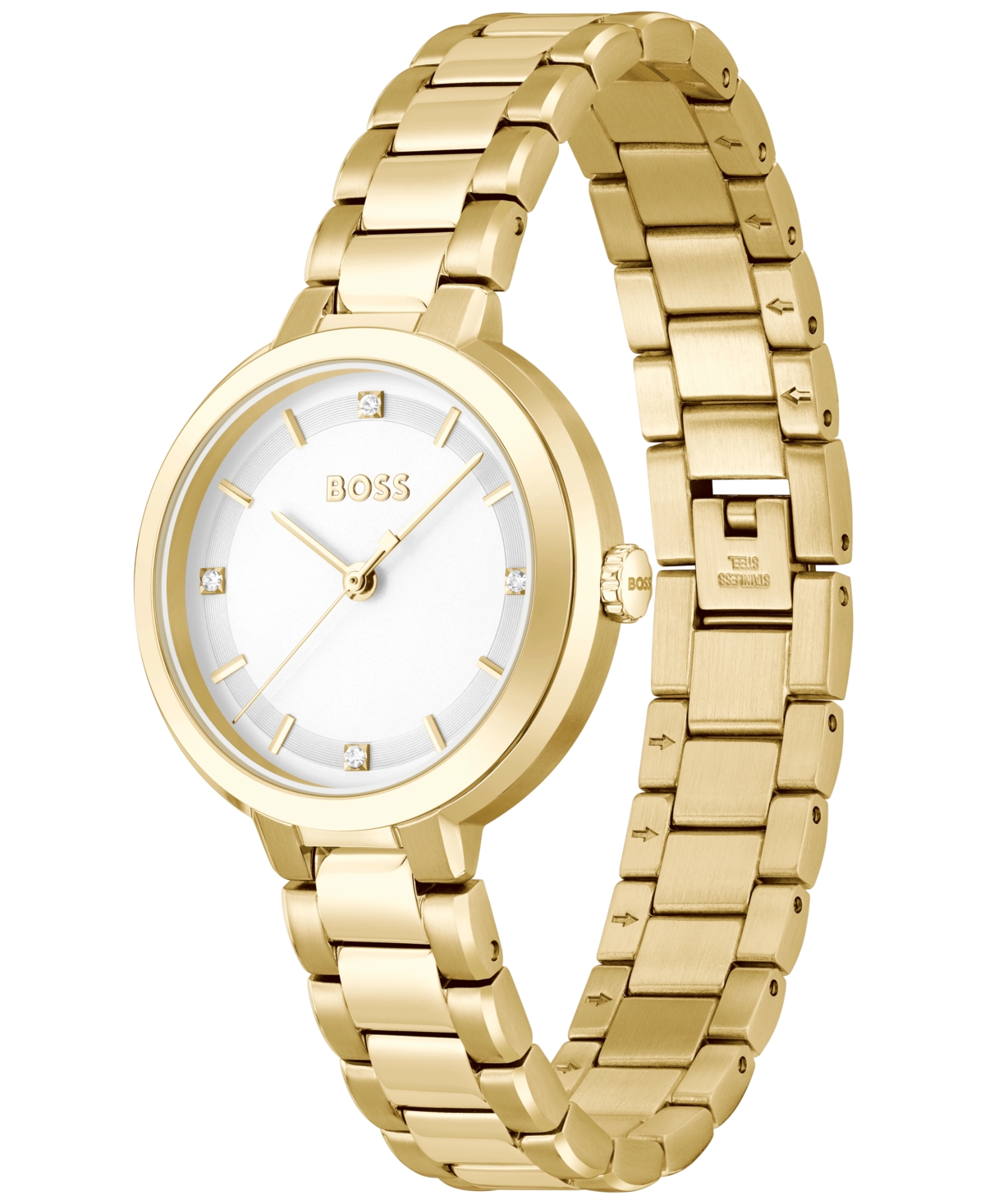 Shop Hugo Boss Boss Women's Sena Quartz Ionic Plated Thin Gold-tone Steel Watch 34mm In Ionic Plated Thin Gold Steel