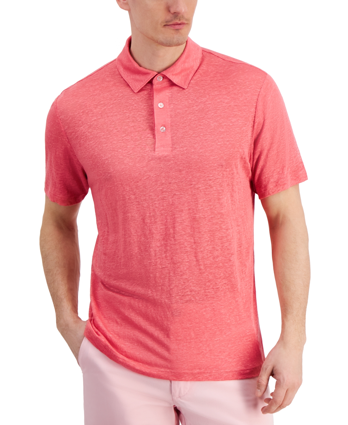 Men's Luxury Short Sleeve Heathered Polo Shirt, Created for Macy's - Antique Coral