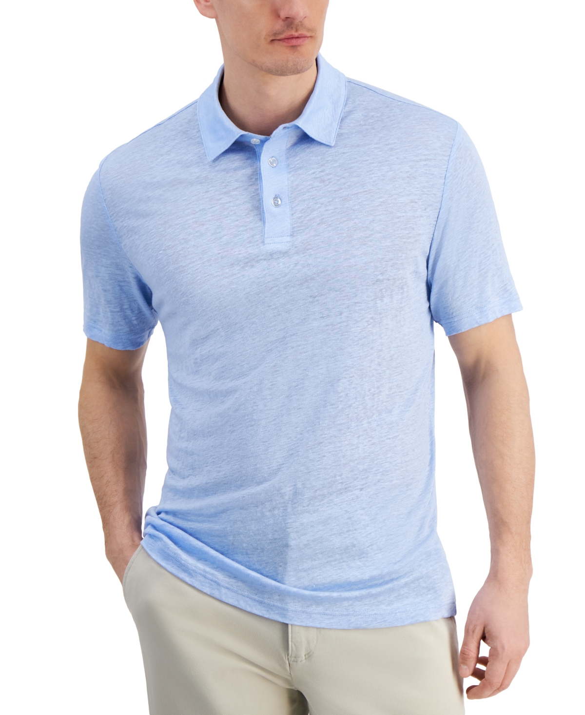 Shop Club Room Men's Luxury Short Sleeve Linen Heathered Polo Shirt, Created For Macy's In Pale Ink Blue