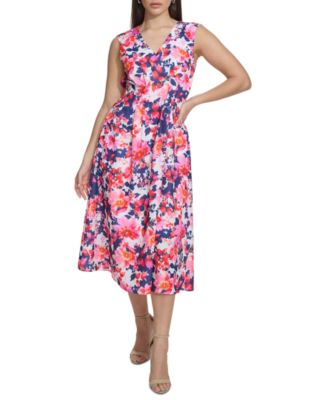 kensie - Women's Floral-Print V-Neck A-Line Dress