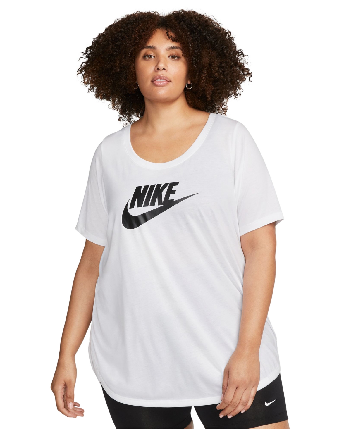 Shop Nike Plus Size Sportswear Essential Curved-hem Tunic Top In White,black