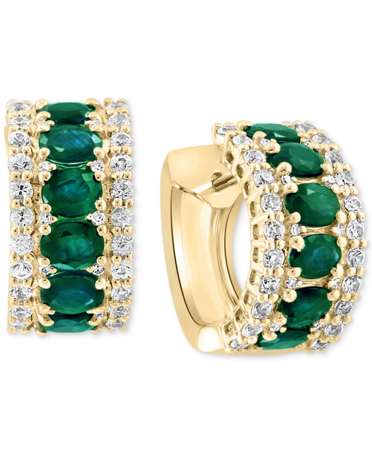 Effy Collection Effy Emerald (2-7/8 Ct.t.w.) & White Sapphire (5/8 Ct.t.w.) Small Huggie Hoop Earrings In 14k Gold In Yellow Gold
