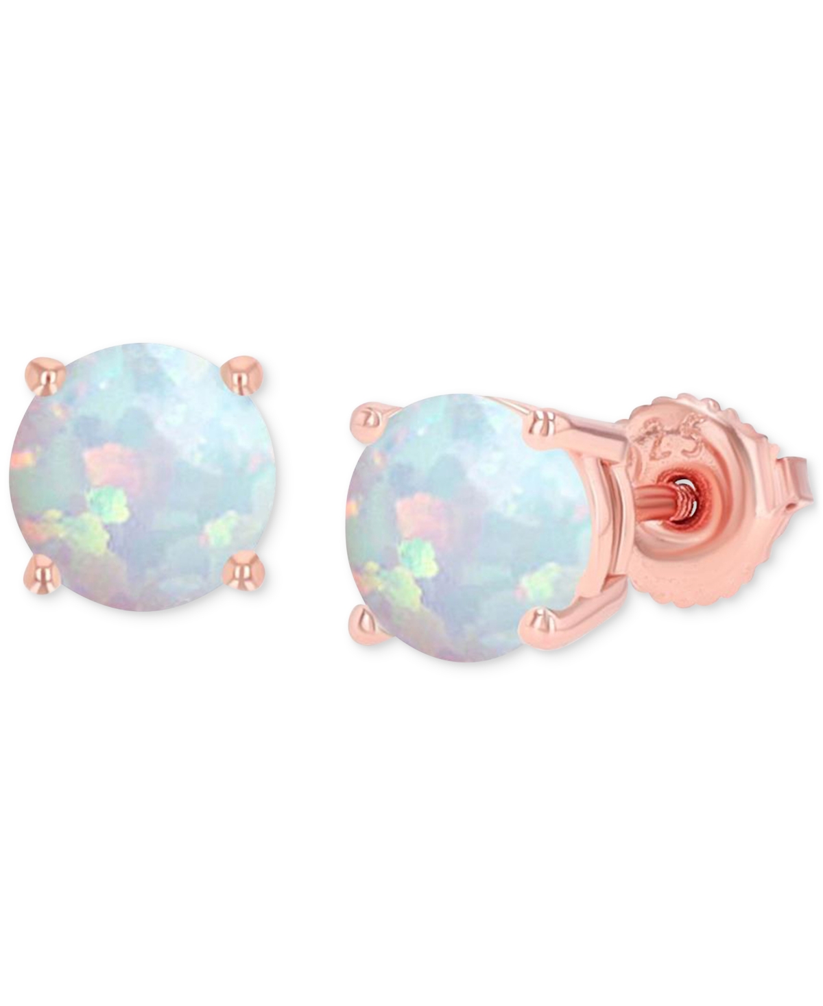 Macy's Lab-grown Opal Round Screw Back Stud Earrings (5/8 Ct. T.w.) In Rose Gold