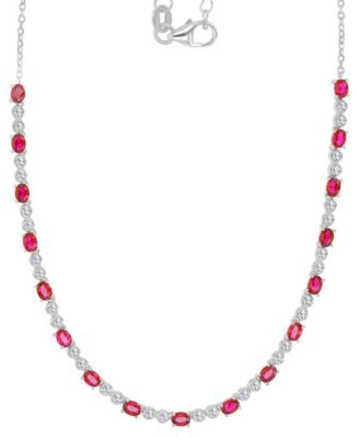 Black Spinel Oval & Bezel Collar Necklace (4-5/8 ct. t.w.) in Sterling Silver (Also in Lab-Grown Ruby/Lab-Grown White Sapphire)