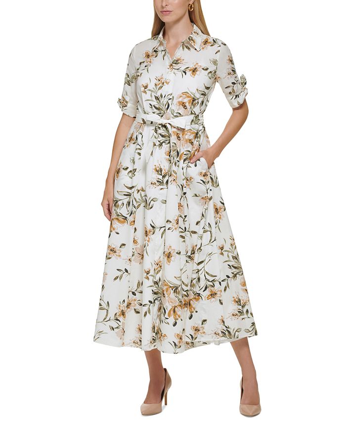 Calvin Klein Petite Cotton Printed Button Front Dress Macy s