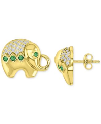 Simulated Nano Emerald (1/10 ct. t.w.) & Cubic Zirconia Good Luck Elephant Stud Earrings