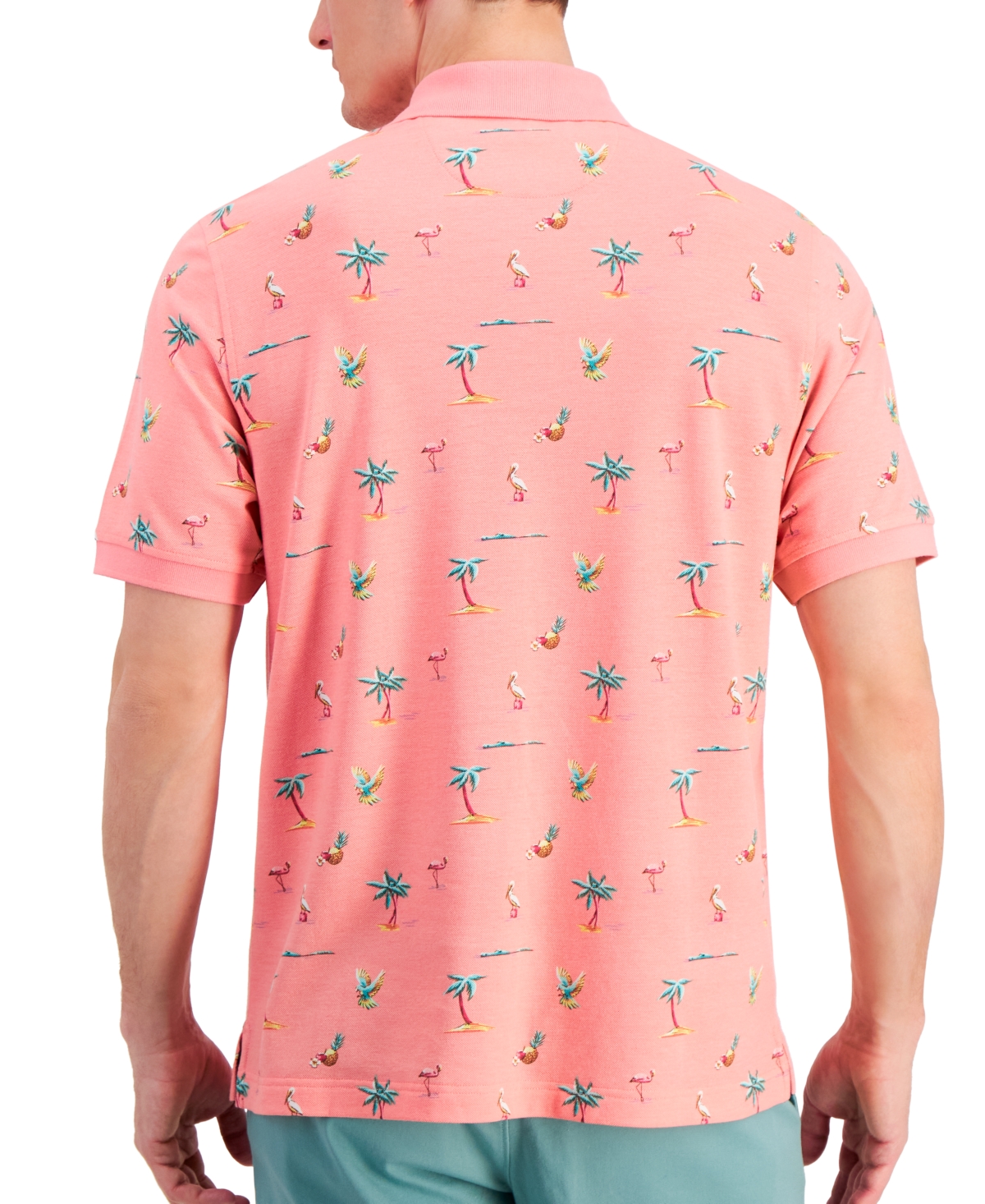 Shop Club Room Men's Textured Short Sleeve Florida Life Print Performance Polo Shirt, Created For Macy's In Coral Cream