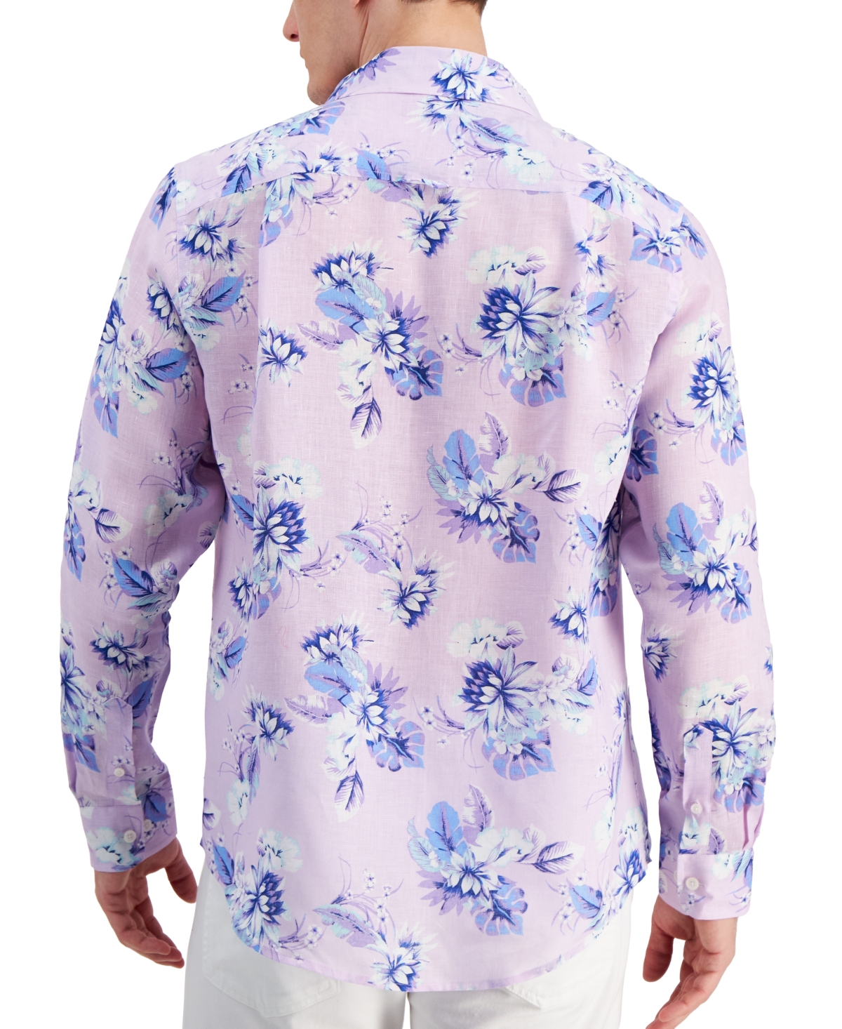Shop Club Room Men's Noche Floral-print Long-sleeve Linen Shirt, Created For Macy's In Lavender Bouq