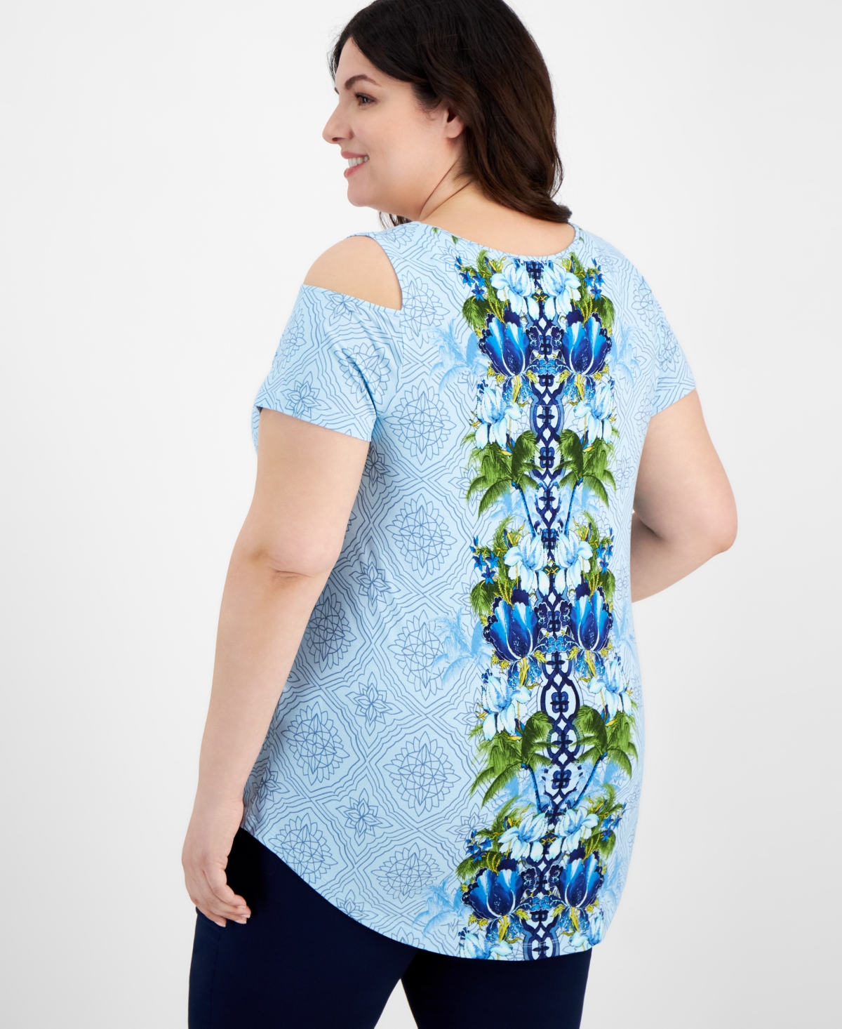 Jm Collection Plus Size Julia Jungle Cold-Shoulder Top, Created for Macy's