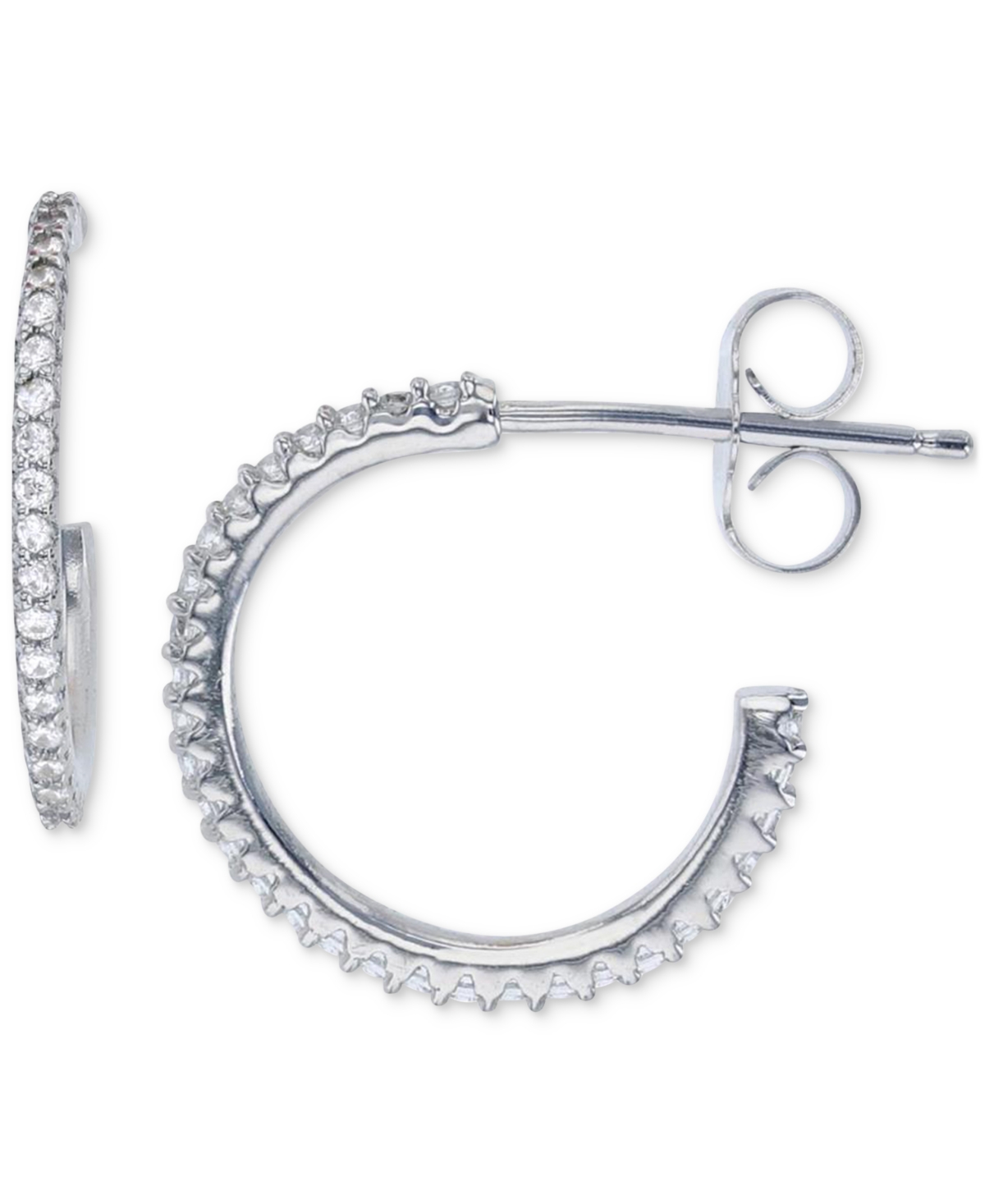 Shop Macy's Cubic Zirconia Studded Small Narrow Hoop Earrings, 0.63" In Silver