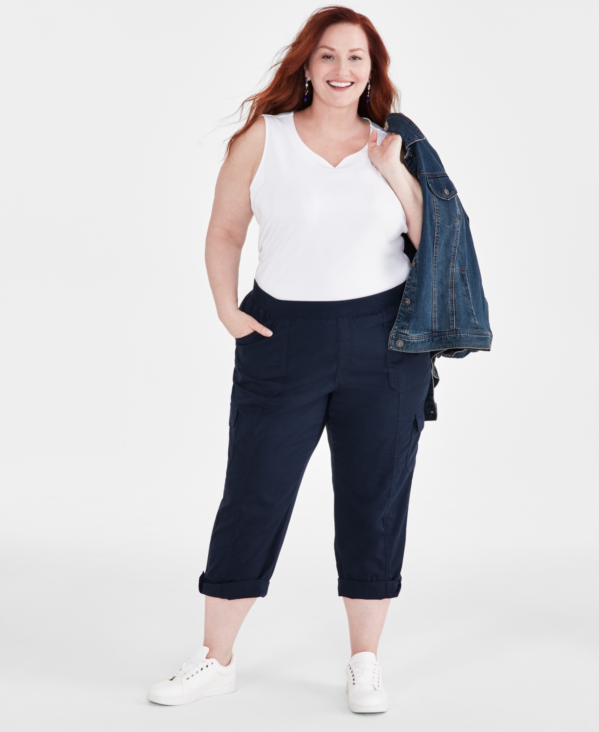 Style & Co Plus Size Mid Rise Pull-on Cargo Capri Pants, Created For Macy's In Industrial Blue