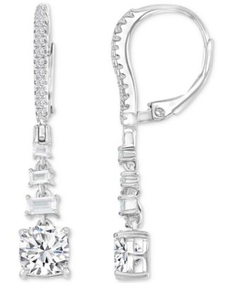 Cubic Zirconia Mixed Cut Linear Drop Leverback Earrings