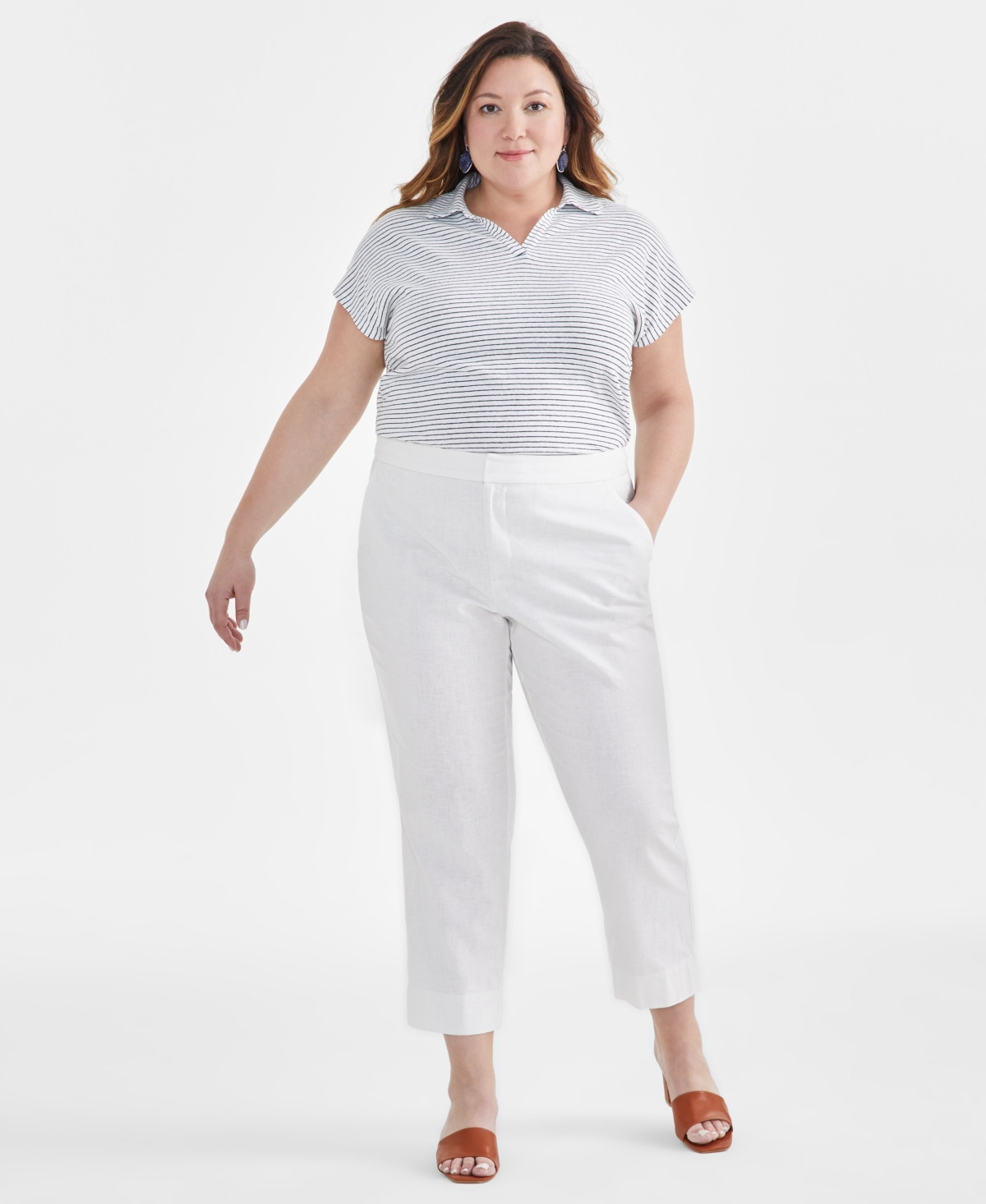 Style & Co Plus Size Mid-Rise Linen Blend Everyday Ankle Pants, Created for Macy's