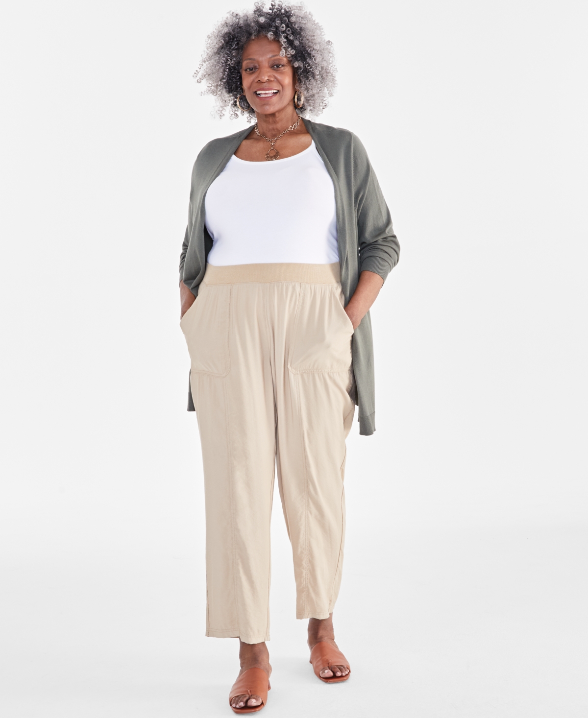 Plus Size Mid-Rise Rib-Waistband Pants, Created for Macy's - Industrial Blue