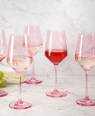 Blush Pink Colored Wine Glasses Hand Blown, 12 oz Set of 6