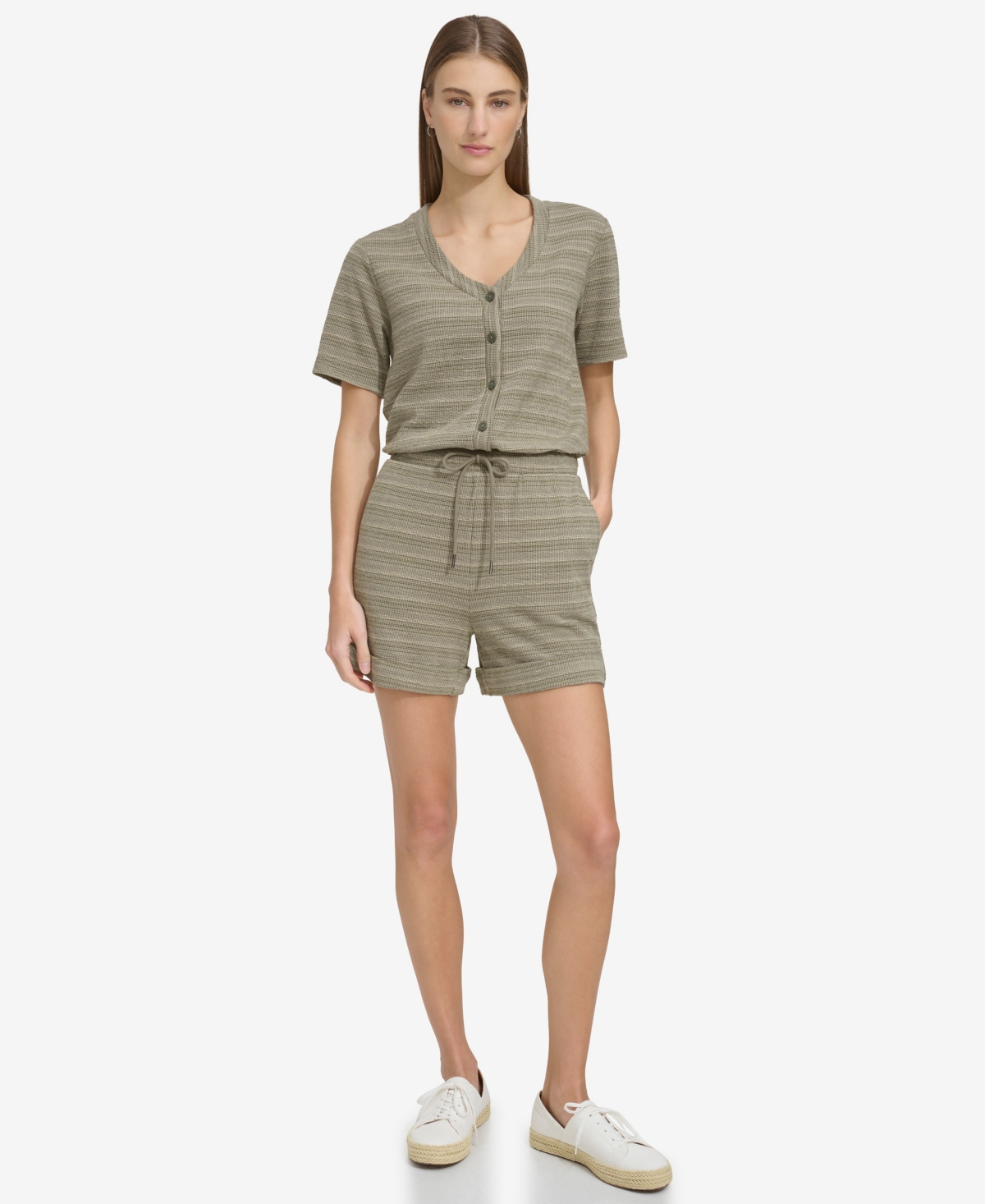 Andrew Marc Sport Women's Striped Knit Short-Sleeve Romper