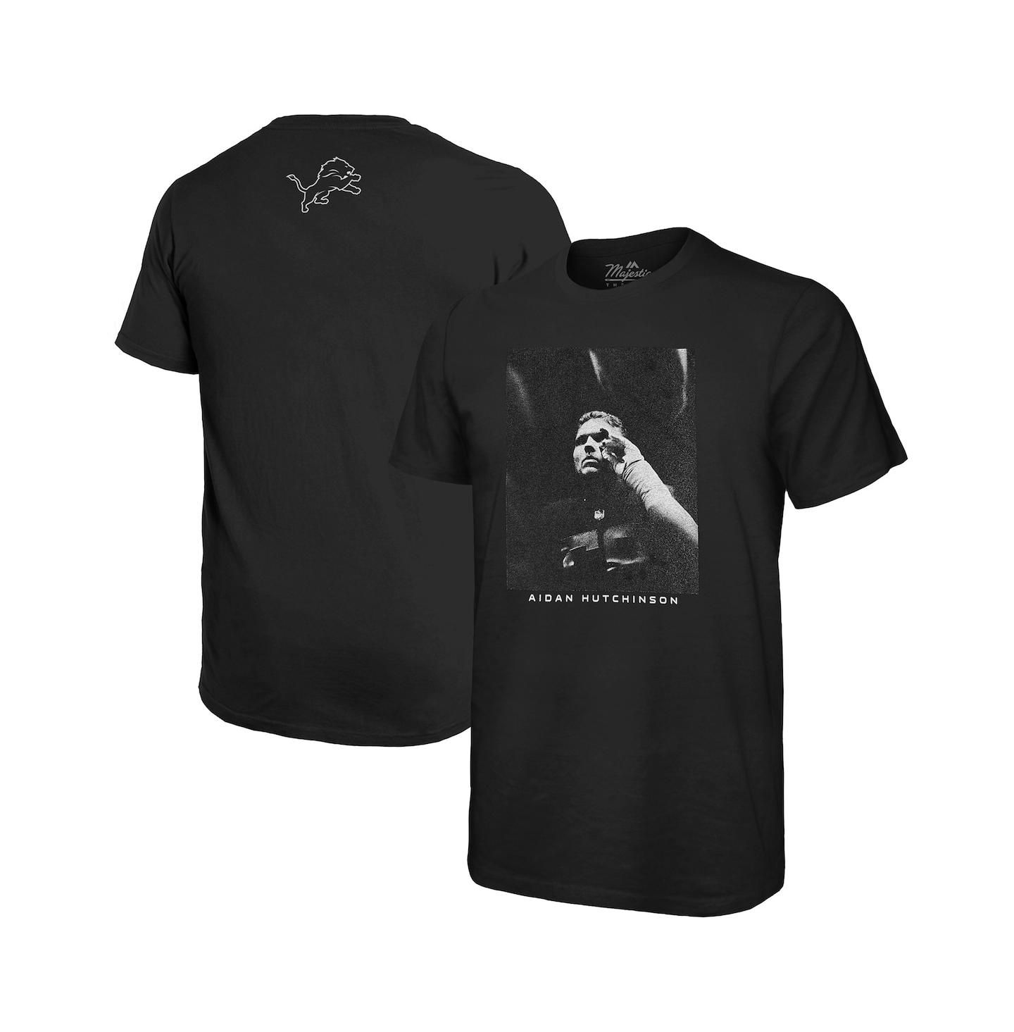 Мужская футболка Majestic Threads Aidan Hutchinson Black Detroit Lions Graphic — фото 1