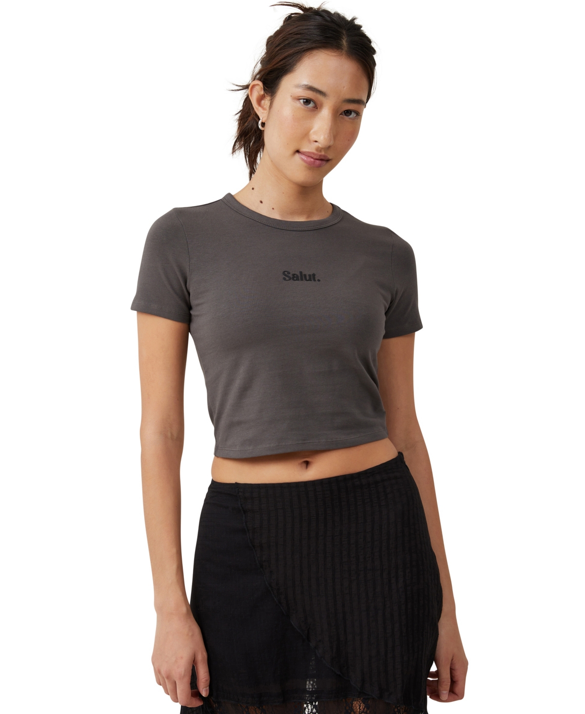 Shop Cotton On Women's Crop Fit Graphic T-shirt In Salut,slate