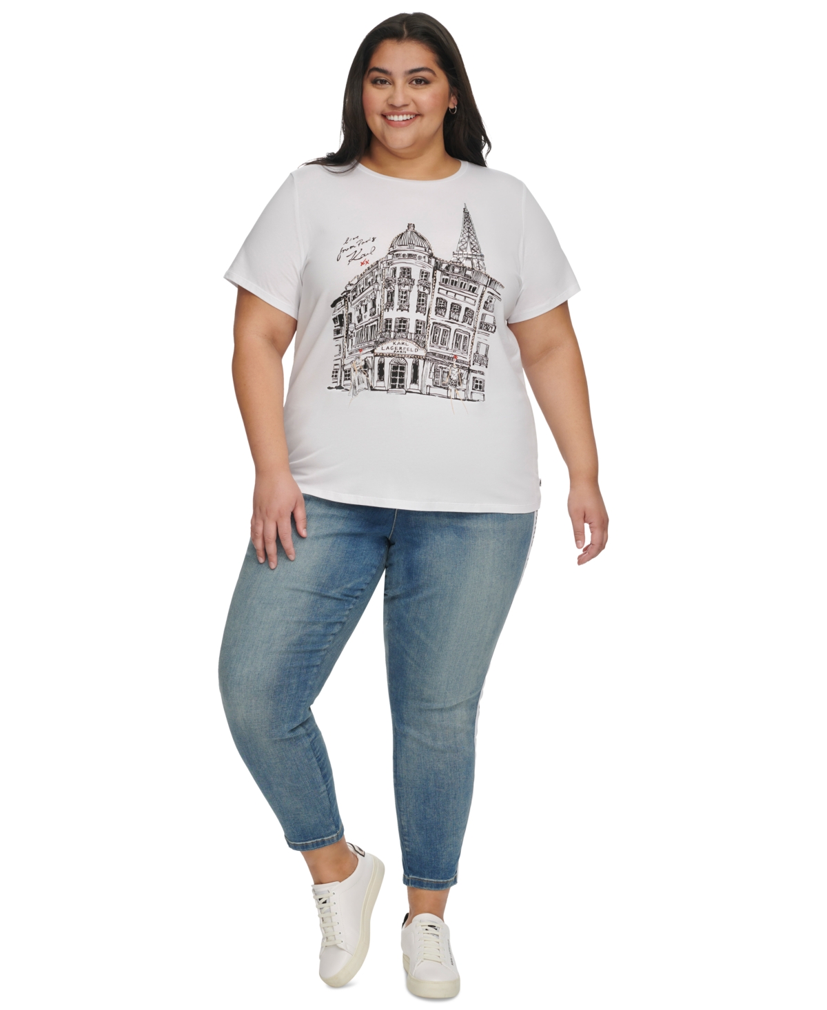 Karl Lagerfeld Paris Plus Size City Scene Stud-Trim T-Shirt, First@Macy's