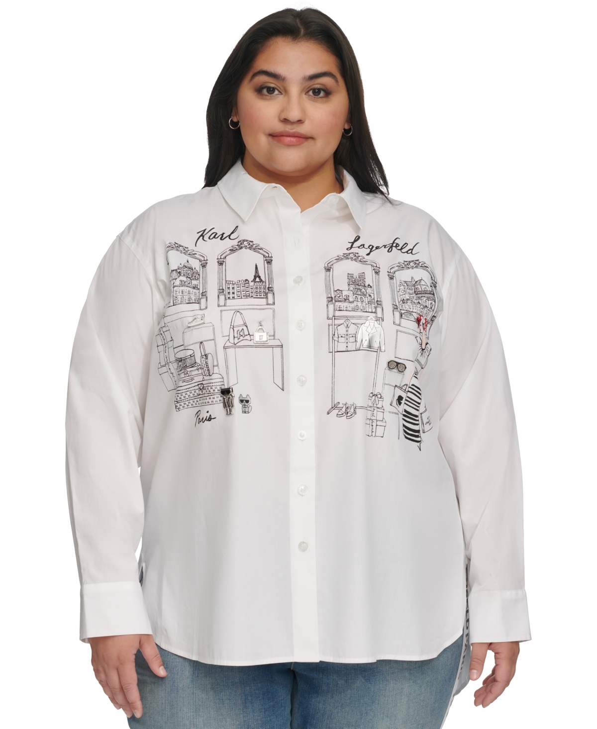 Shop Karl Lagerfeld Plus Size City Scene Cotton Shirt, First@macy's In White