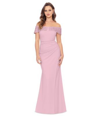 Betsy & Adam - Women's Beaded Off-The-Shoulder Gown