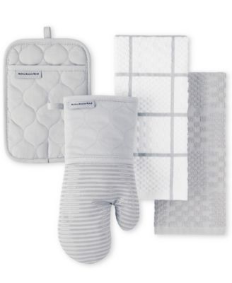 KitchenAid Quilted Cotton Terry Cloth Kitchen Towel, Oven Mitt, Potholder 4-Pack Set - Matte Gray