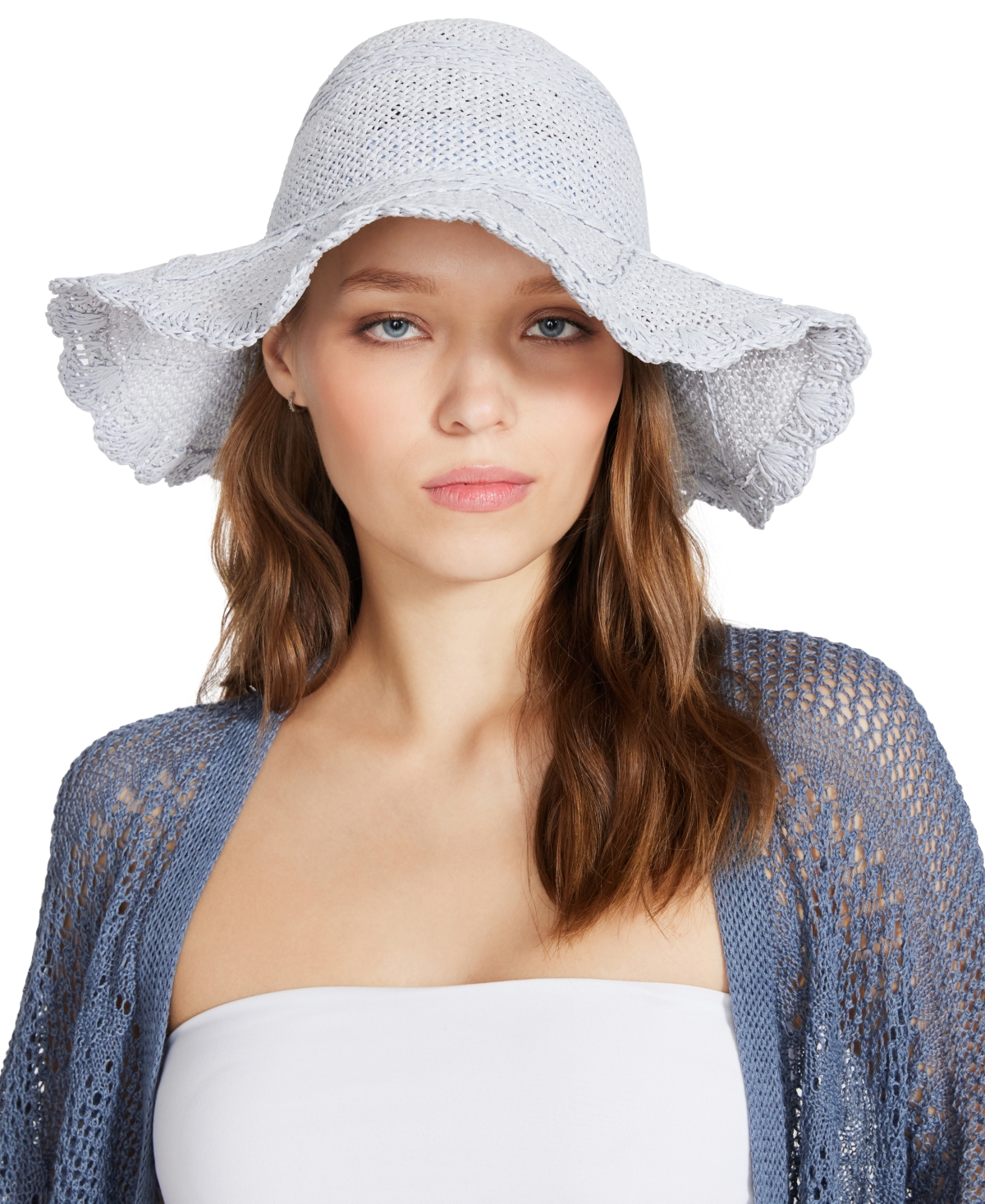 Women's Open-Weave Scalloped Hat - Blush