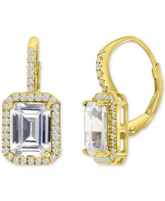 Cubic Zirconia Emerald-Cut Halo Leverback Statement Earrings