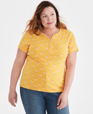 売れ筋商品|||スタイルアンドコー カットソー トップス レディース Plus Size Printed Henley Short-Sleeve Top, Exclusively at Macy's Warm Blush Combo 27142807_fpx.tif?$filterlrg$&