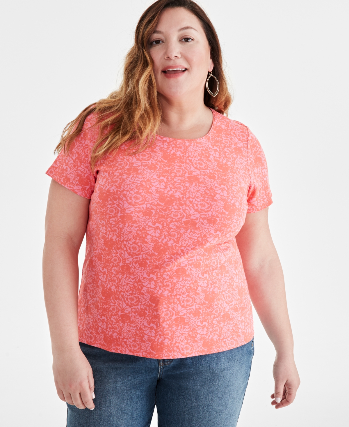 Plus Size Printed Scoop-Neck Knit Top, Created for Macy's - Gigi Blush