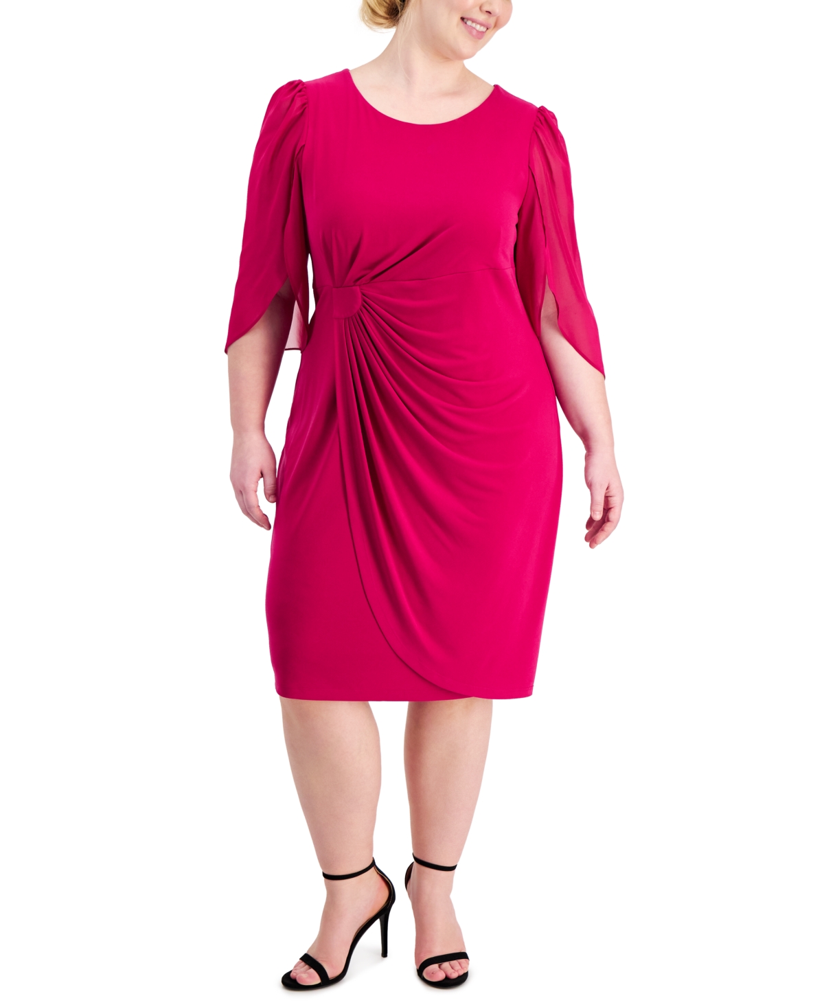 Connected Plus Size Chiffon-sleeve Sheath Dress In Aubergine