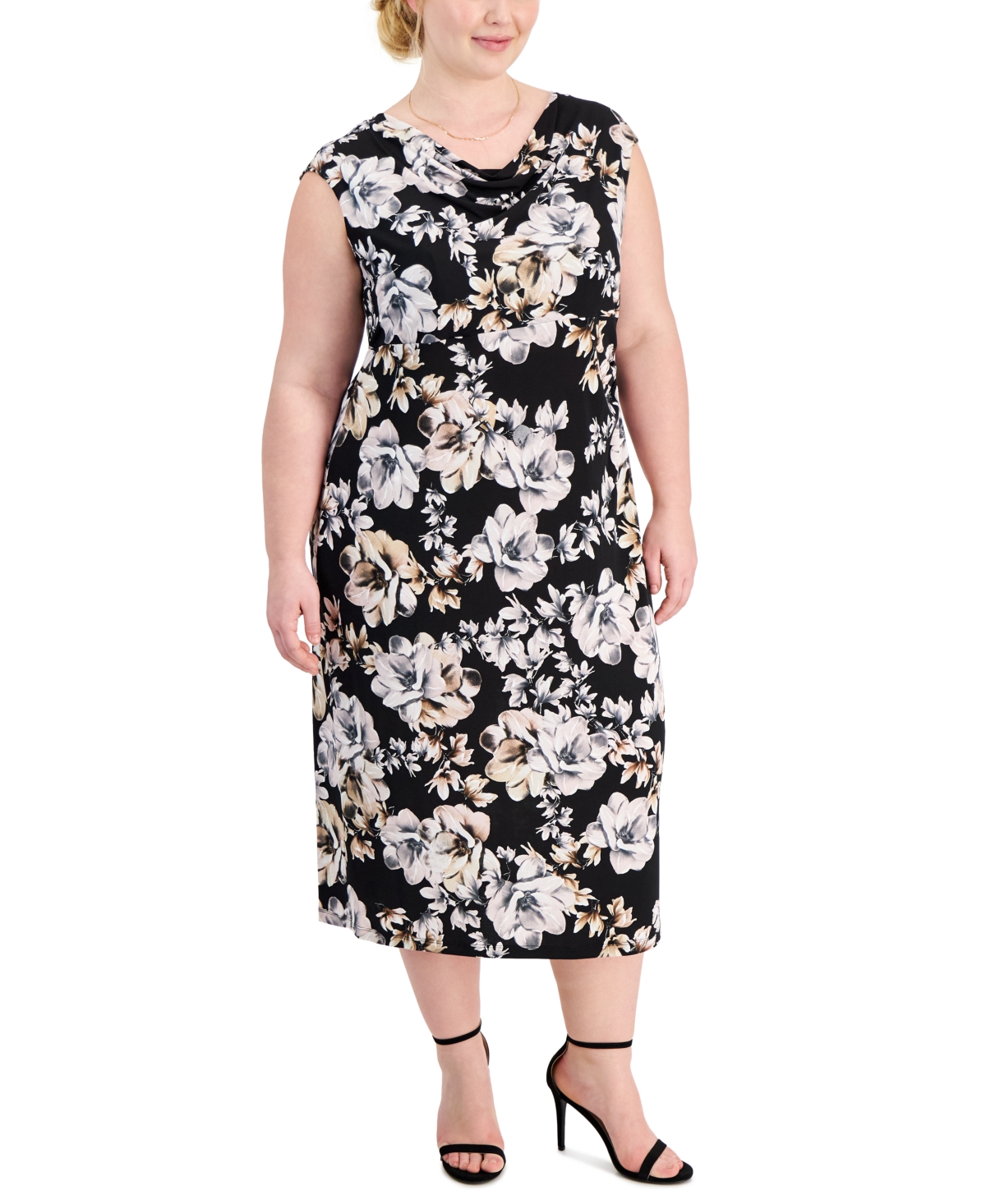 Shop Connected Plus Size Sleeveless Cowl-neck Midi Dress In Blush Pnk