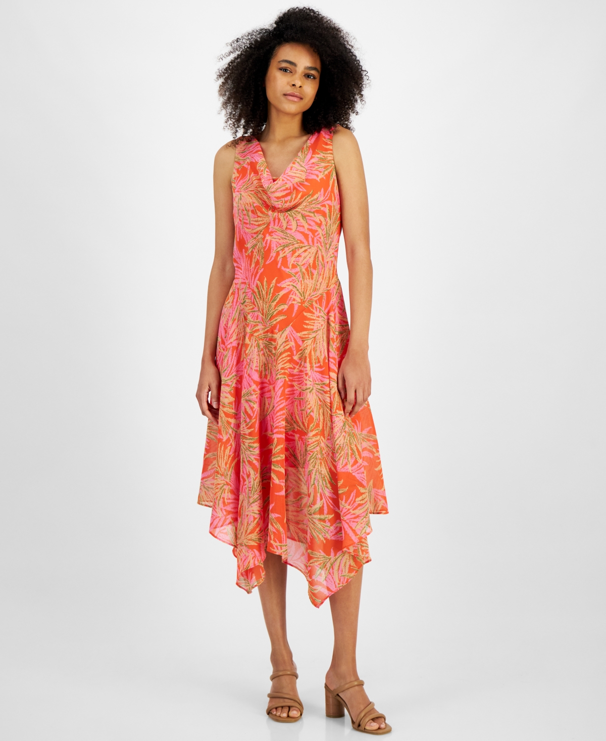 Women's Printed Fit & Flare Midi Dress - Orange/tan