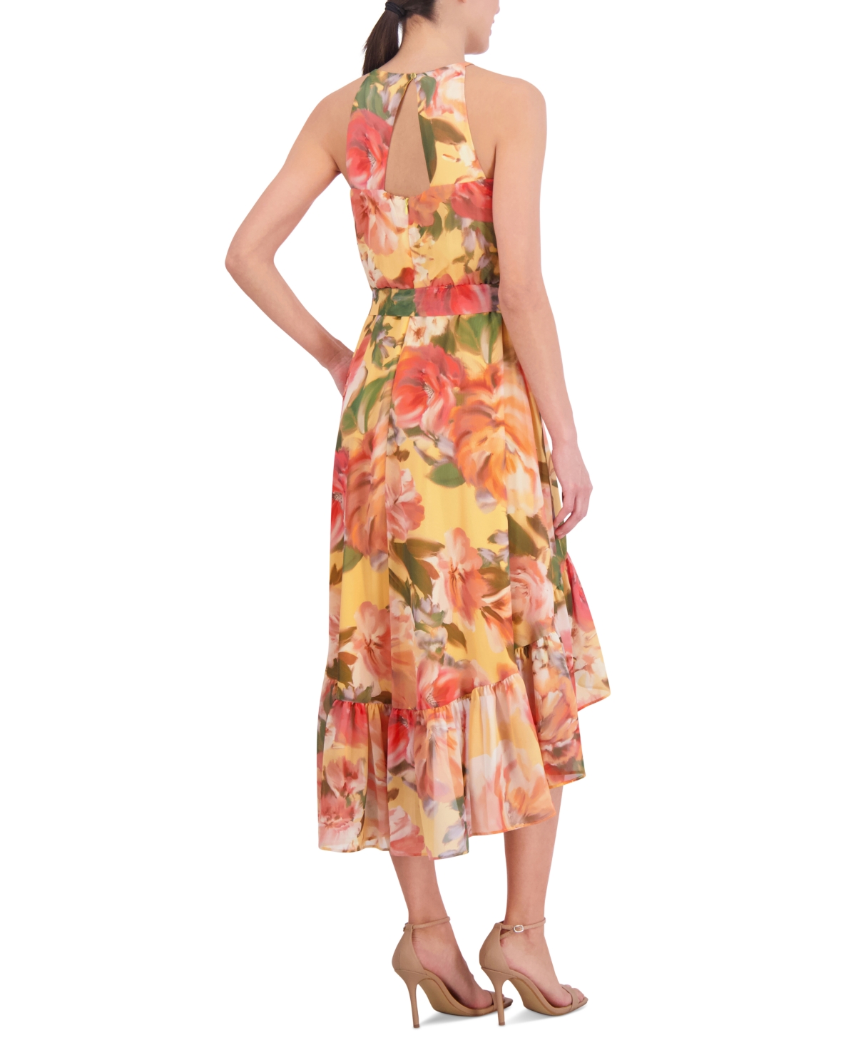 Shop Vince Camuto Women's Floral-print Halter Midi Dress In Yellow