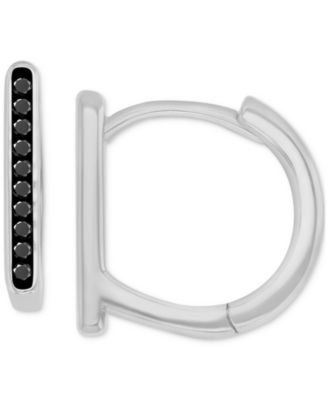 Macy's - Black Spinel Bar Hinged Hoop Earrings (1/8 ct. t.w.) in Sterling Silver