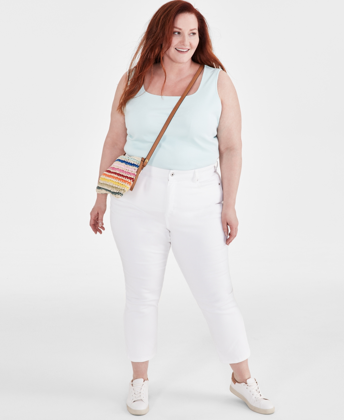 Shop Style & Co Plus Size High-rise Cuff Capri Jeans, Created For Macy's In Bright White