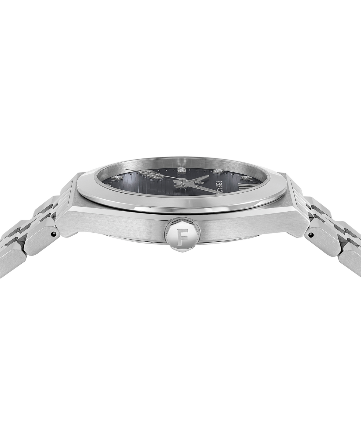 Shop Ferragamo Salvatore  Men's Swiss Diamond (1/20 Ct. T.w.) Stainless Steel Bracelet Watch 40mm