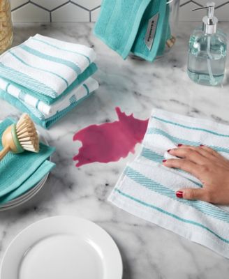 Kitchenaid Albany Kitchen Towel 4-pack Set, Fog Blue/white