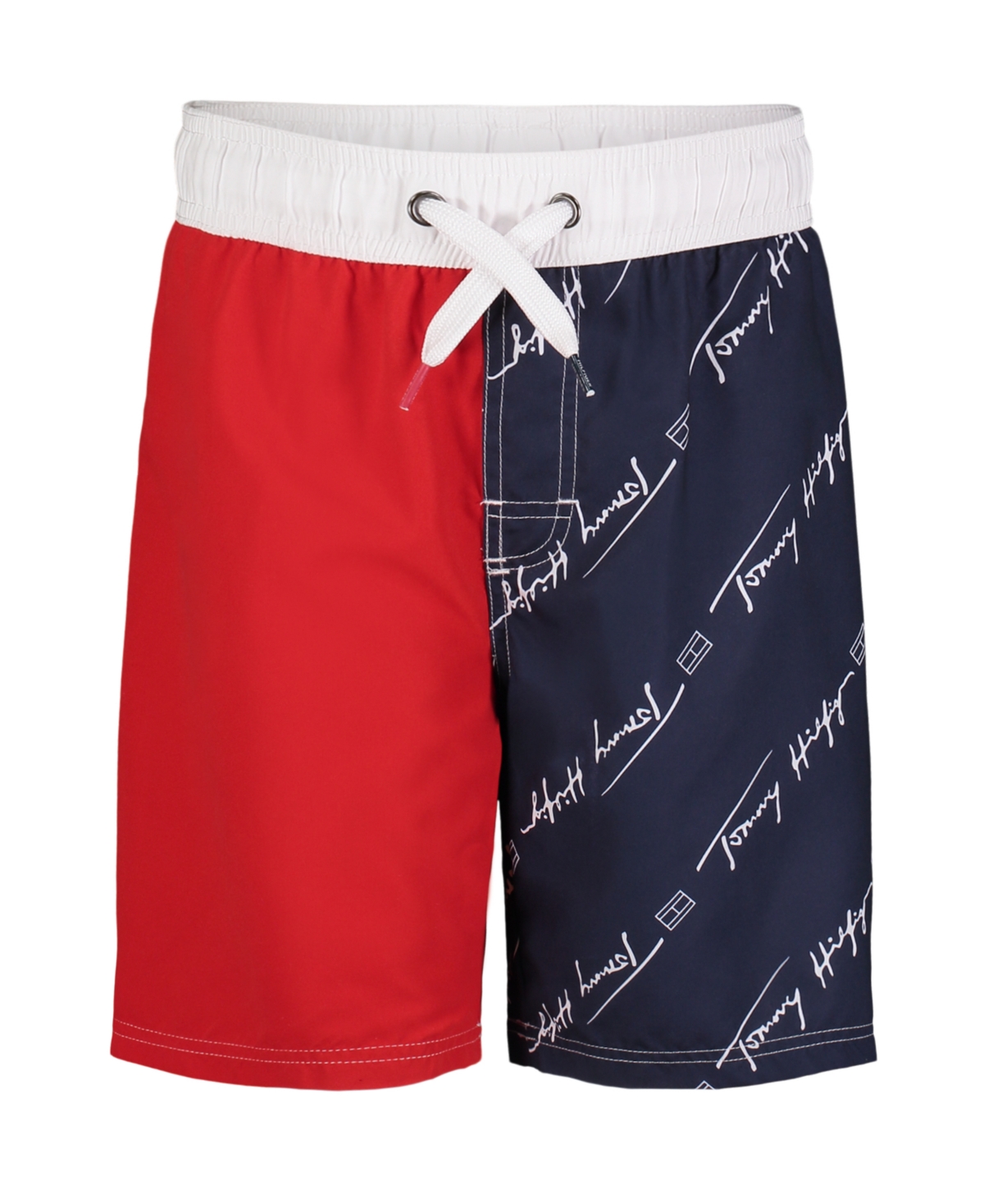 Tommy Hilfiger Kids' Big Boys All-over Print Color Block Swim Trunk In Tommy Red