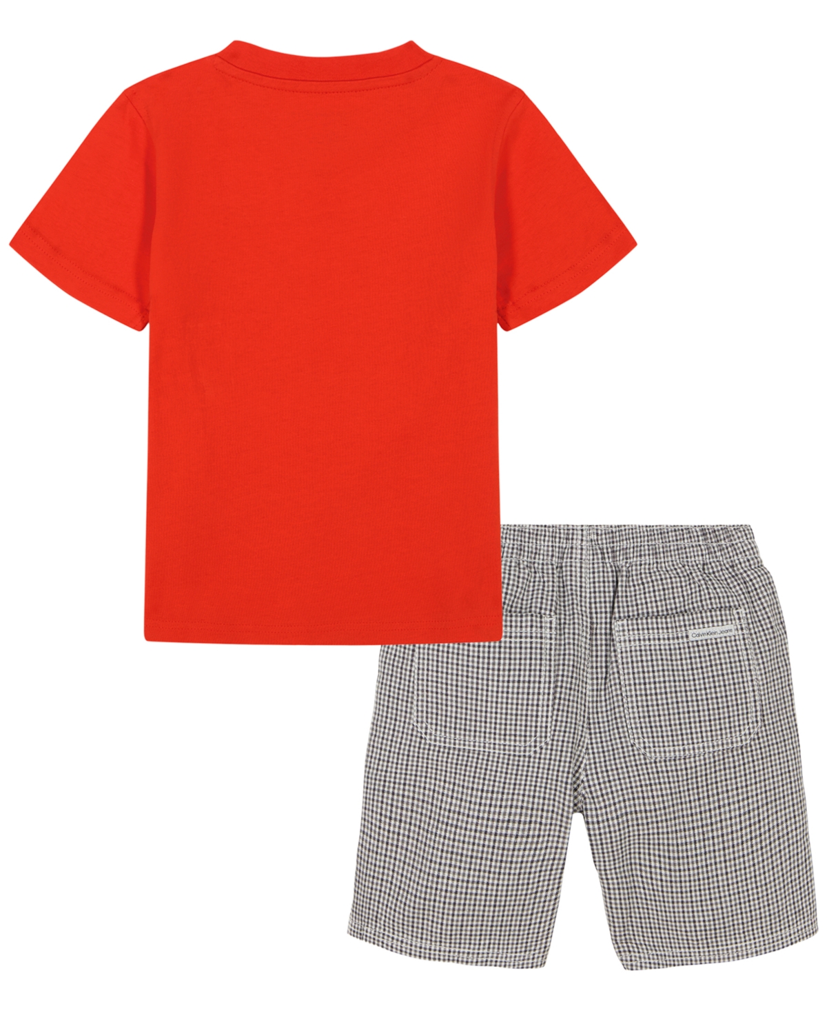 Shop Calvin Klein Toddler Boys Monogram V-neck T-shirt And Plaid Shorts In Red,plaid