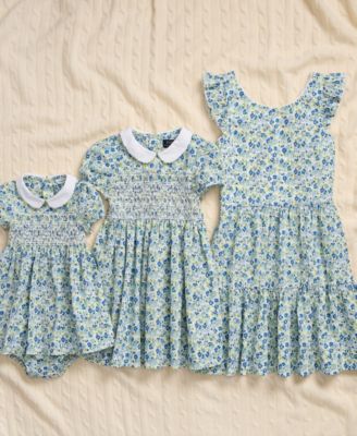 Shop Polo Ralph Lauren Big Little Baby Girls Matching Floral Cotton Seersuck Dress Collection In Alma Floral
