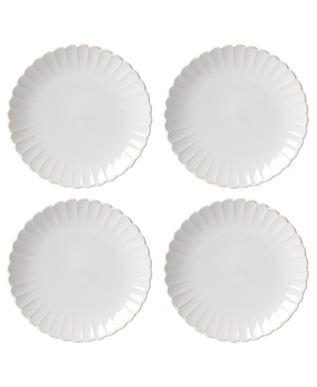 French Perle Scallop Dinner Plates 4-Piece Set, Service for 4 - White