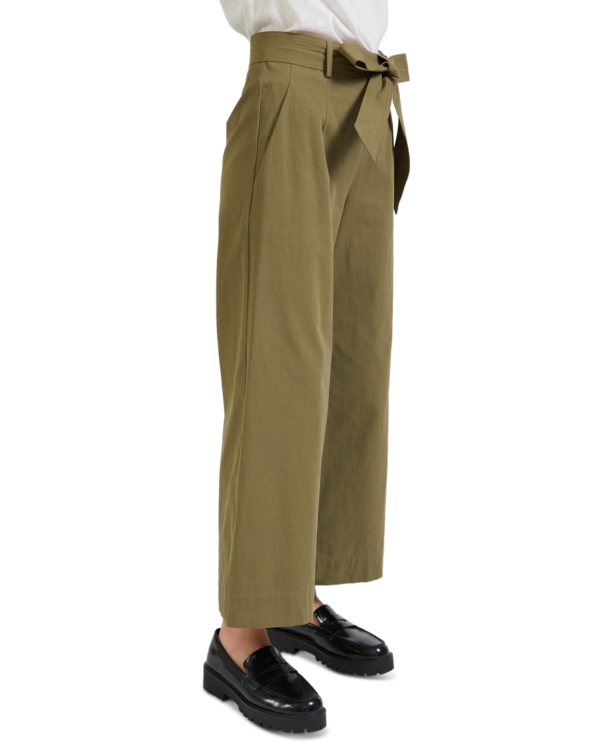 Shop En Saison Women's Essie Cotton Belted Wide-leg Pants In Olive